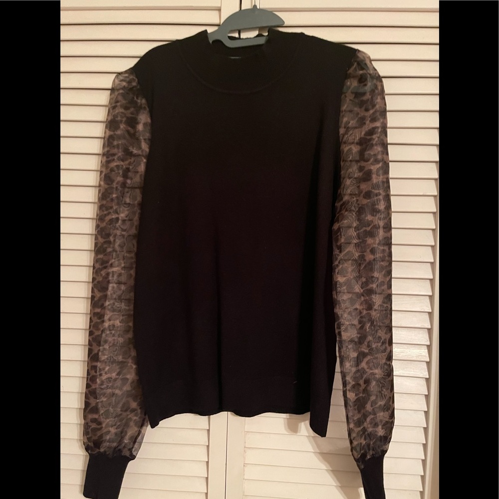 Leopard Sleeve Sweater w/mock neck